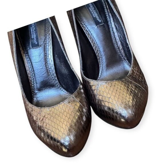 Vintage Dolce & Gabbana Metallic Python Stiletto Pumps 5” Heel | Sz 38 Y2K Glam - Picture 9 of 10